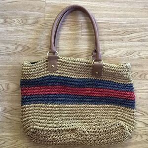 Tommy Hilfiger Handbag Beige Stripes Crochet Interior Pocket VSCO Vintage